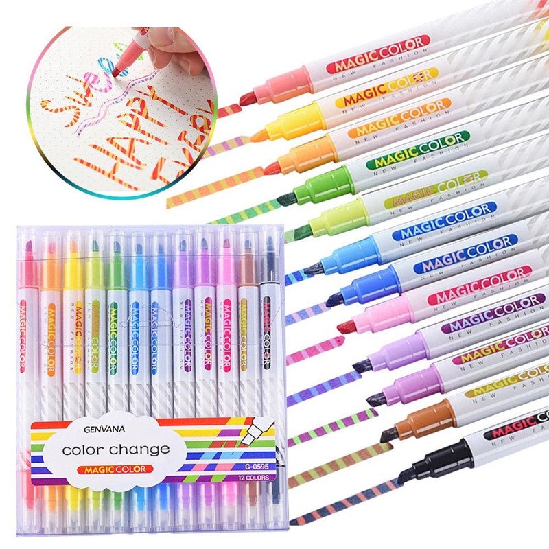 12pcs ডুয়াল টিপস হাইলাইটার পরিবর্তন